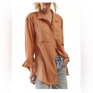 Free People Sheer Luck Button Down Lightweight Shirt in Wood Chimes Size XS